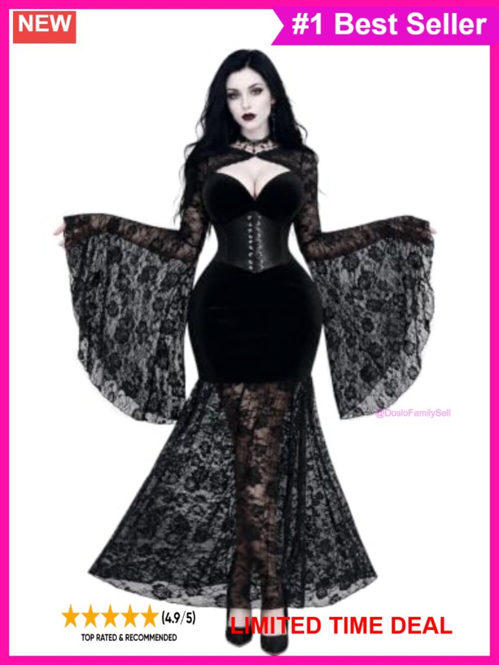 Vintage Gothic Velvet Maxi Dress Mermaid Bodycon Lace Hem